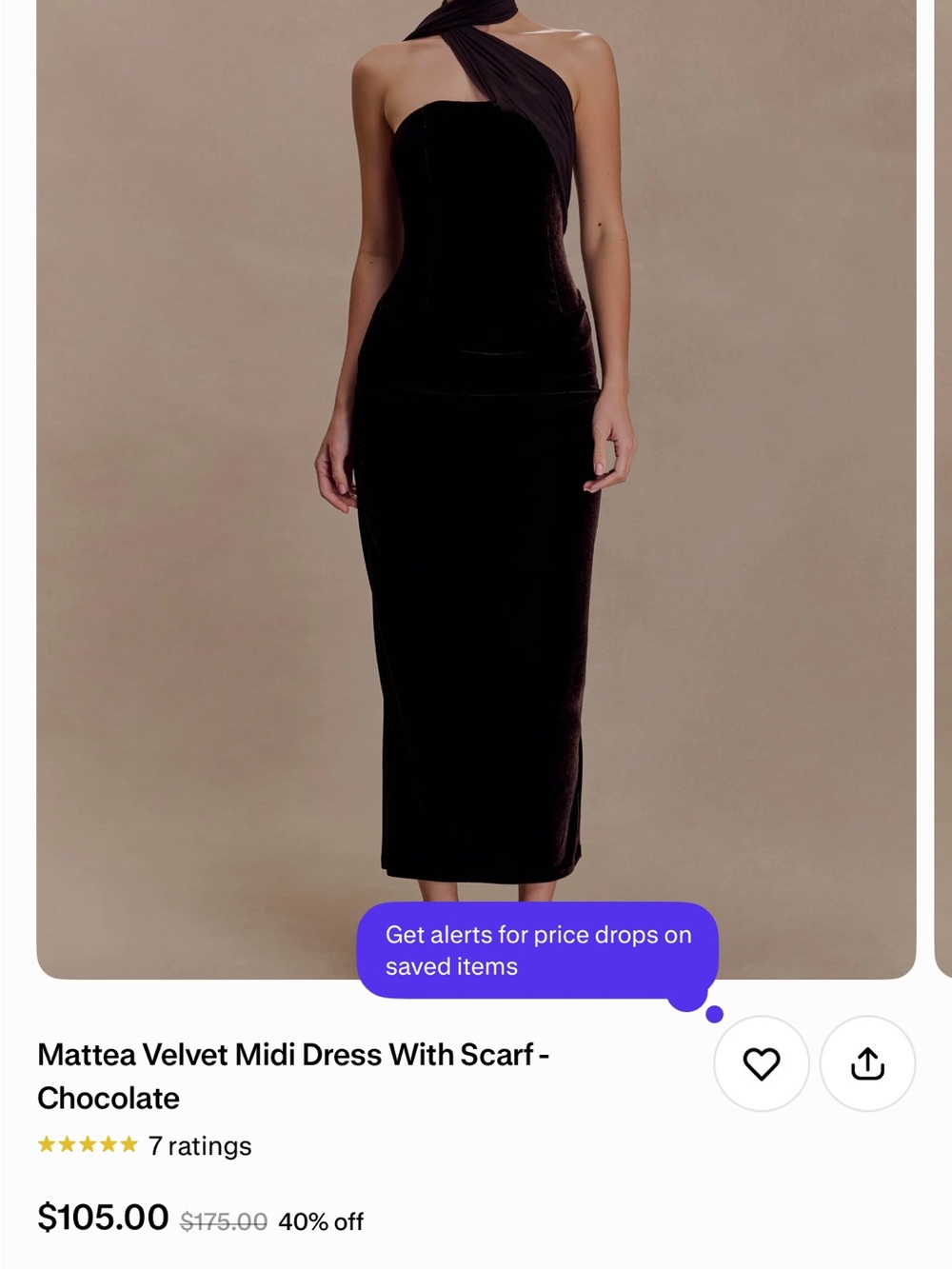 Meshki Chocolate One-Shoulder Velvet Midi Dress